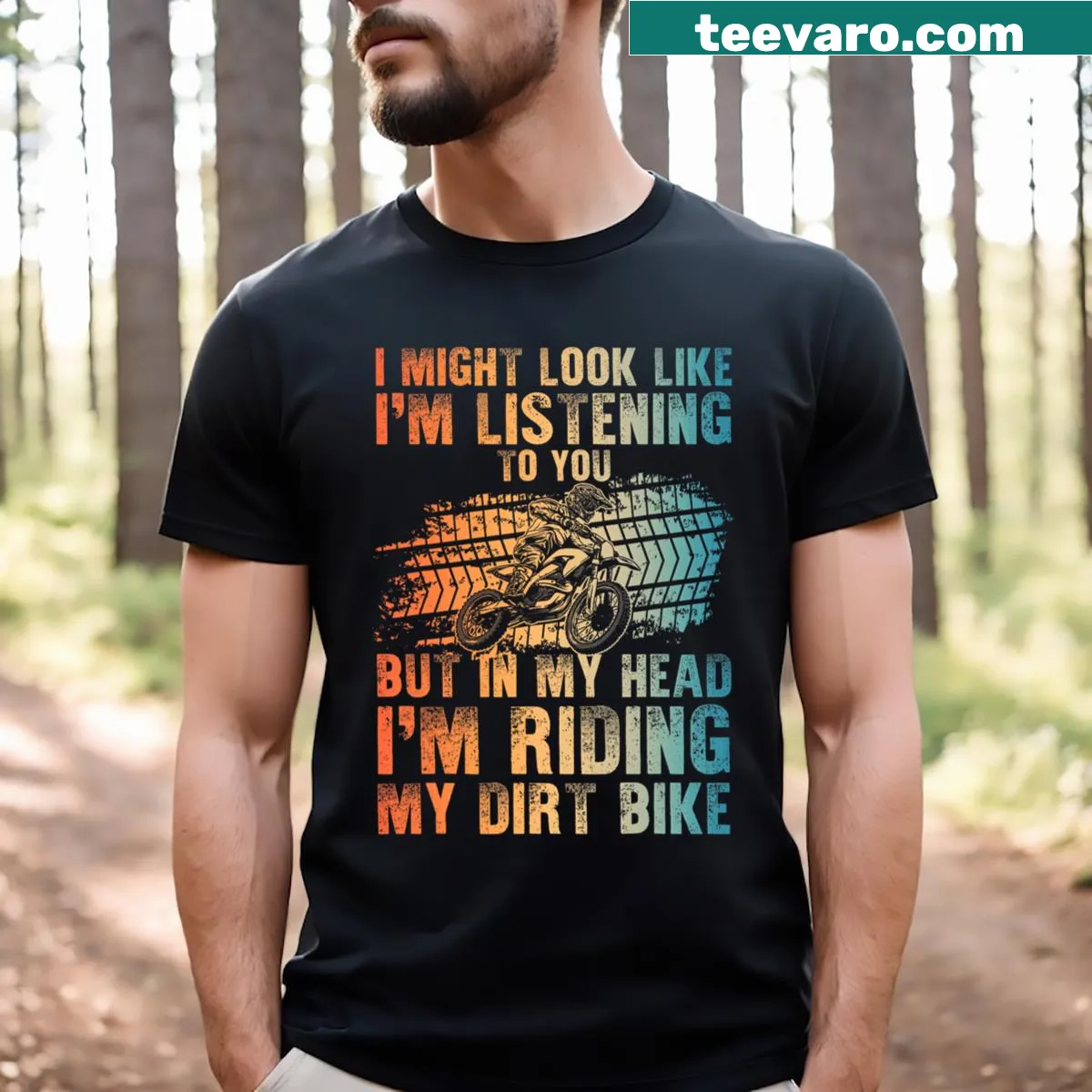 Graphic of a dirt bike on a funny motorcycle riding t-shirt — on a men's t-shirt