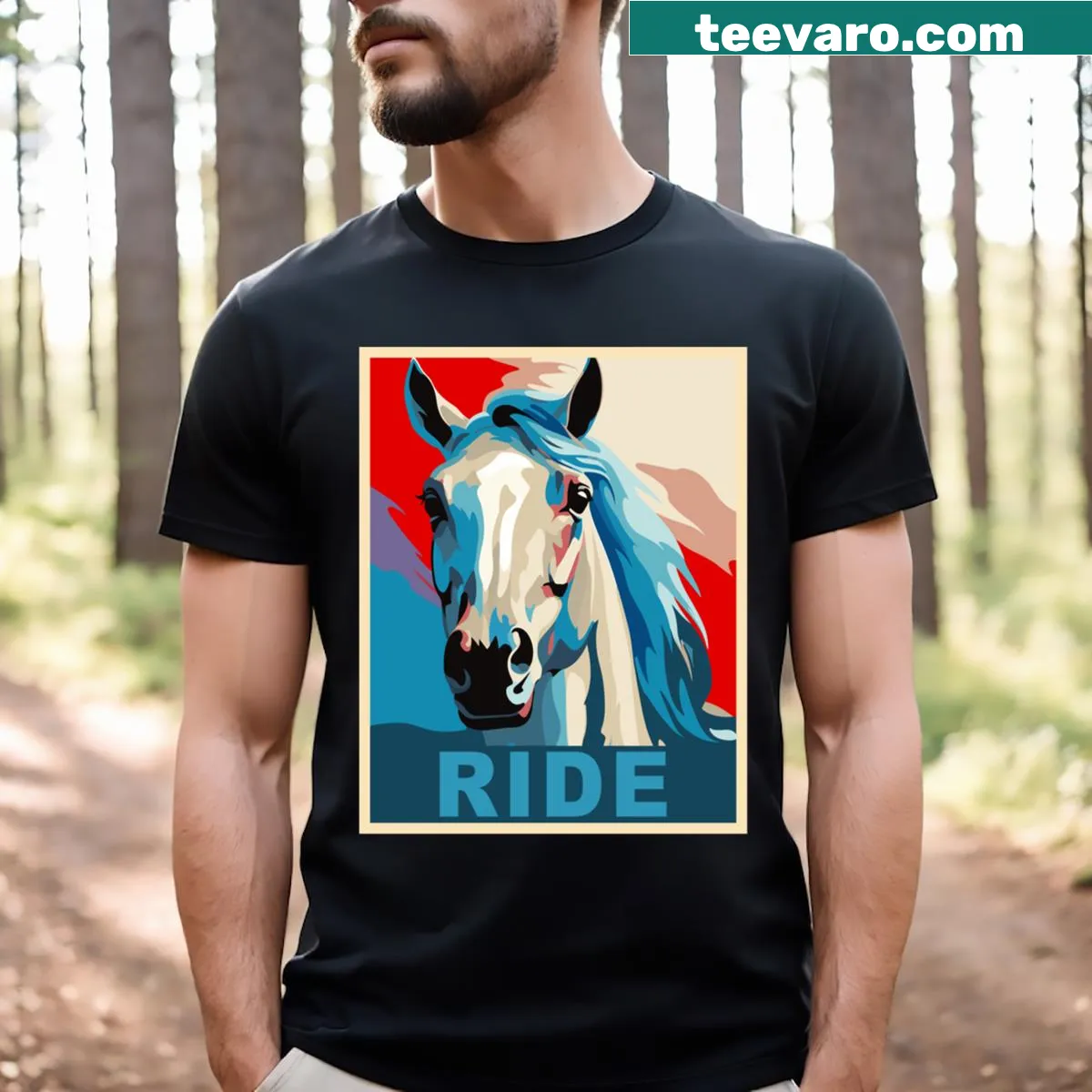 Humorous horseback riding graphic on equestrian-themed t-shirt — on a men's t-shirt