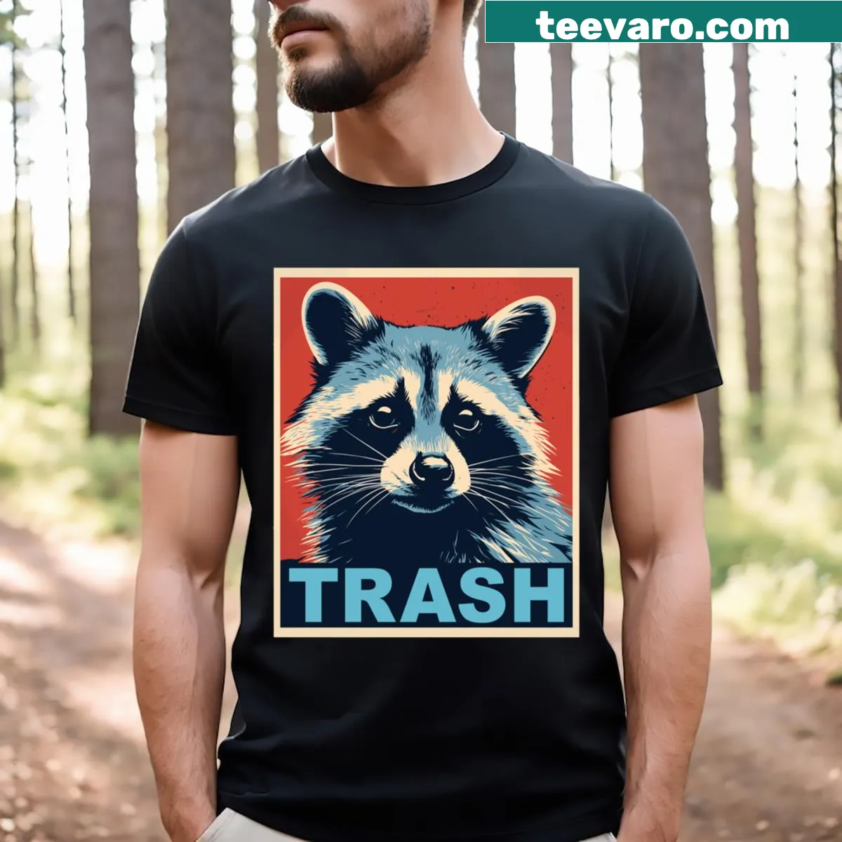 Funny T-shirt featuring a humorous raccoon graphic — on a men's t-shirt