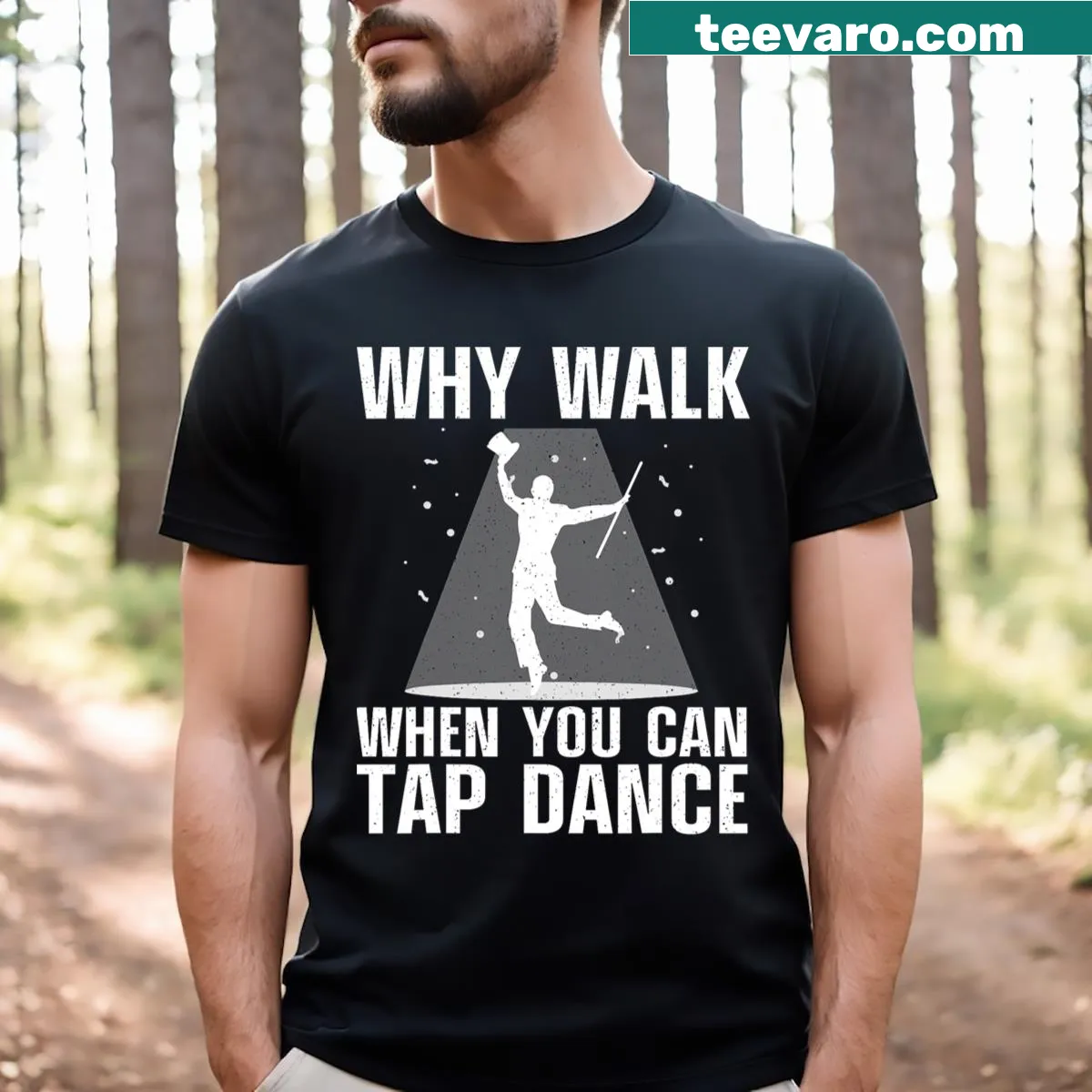 Cartoon tap dancer design on a fun dance-themed t-shirt — on a men's t-shirt