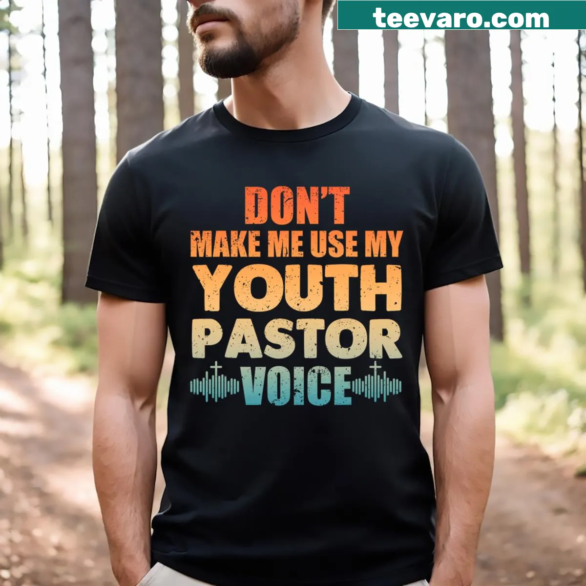 Humorous shirt for youth pastors featuring pastoral art — on a men's t-shirt