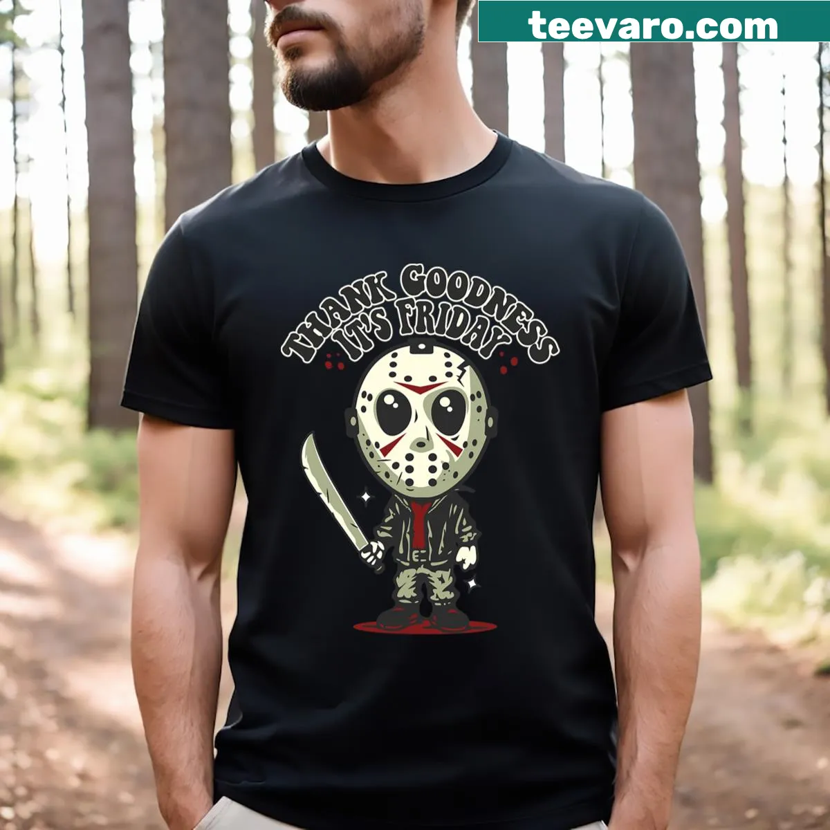 Cartoon Halloween t-shirt celebrating Friday with humorous design — on a men's t-shirt
