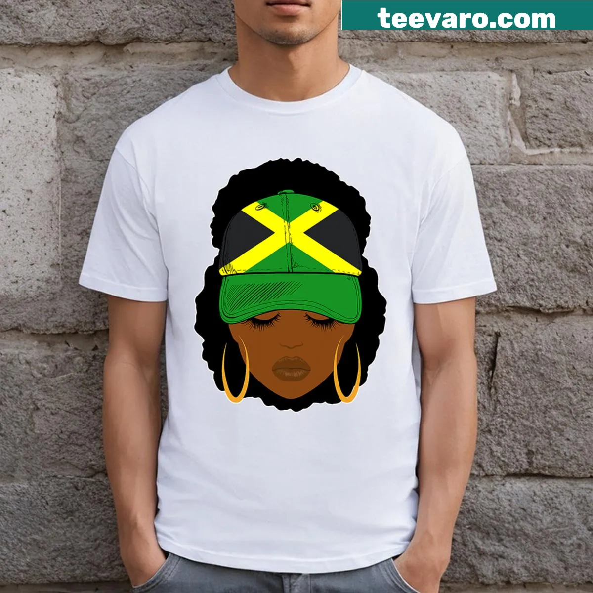 Jamaican flag design with a black afro for celebrating heritage — on a men's t-shirt
