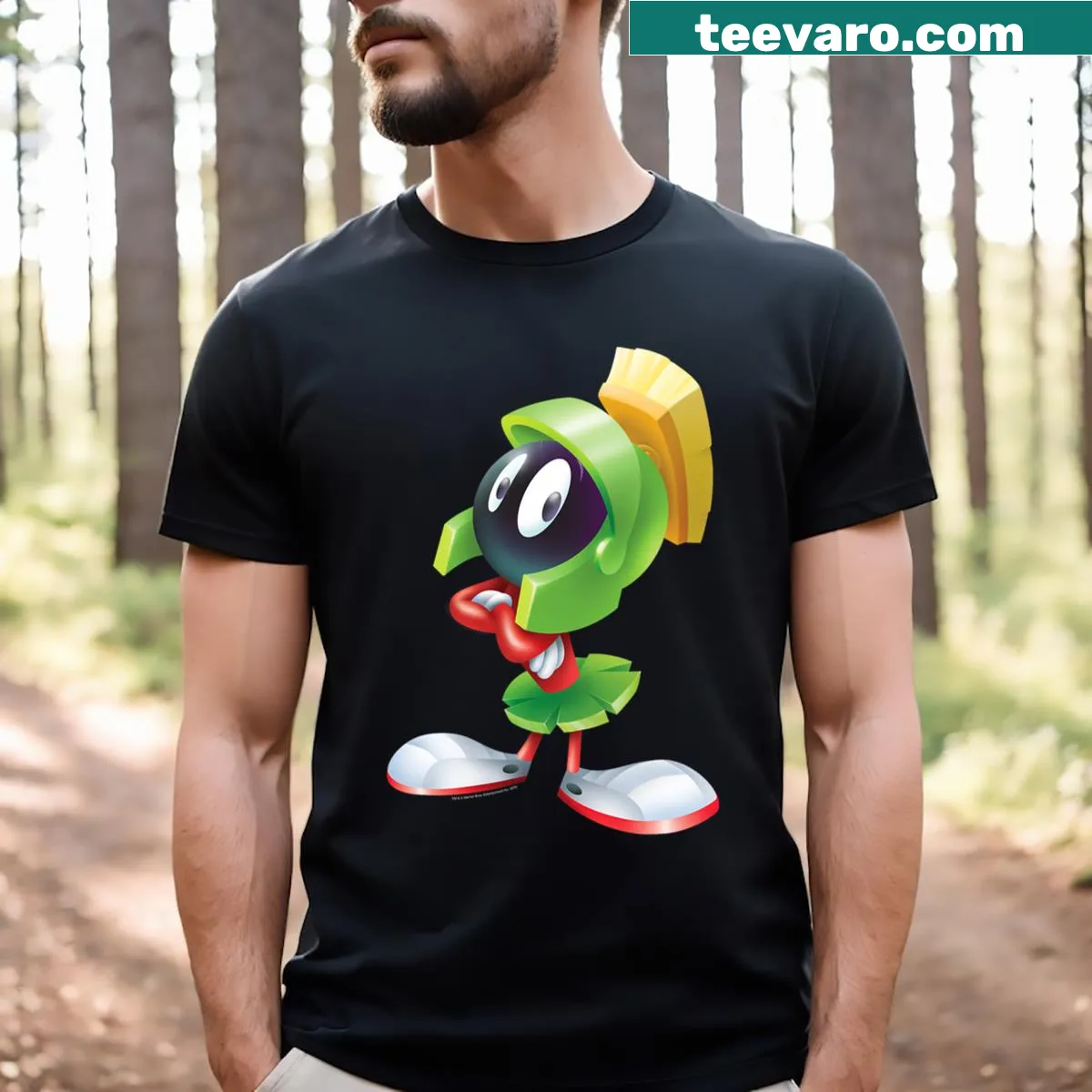 Airbrushed t-shirt featuring Marvin the Martian from Looney Tunes — on a men's t-shirt