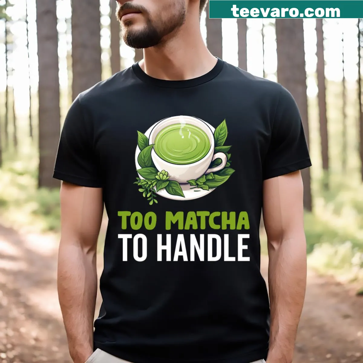 Funny matcha latte lover graphic text T-shirt — on a men's t-shirt