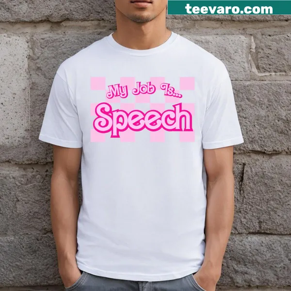 Retro pink shirt with speech therapist theme and text