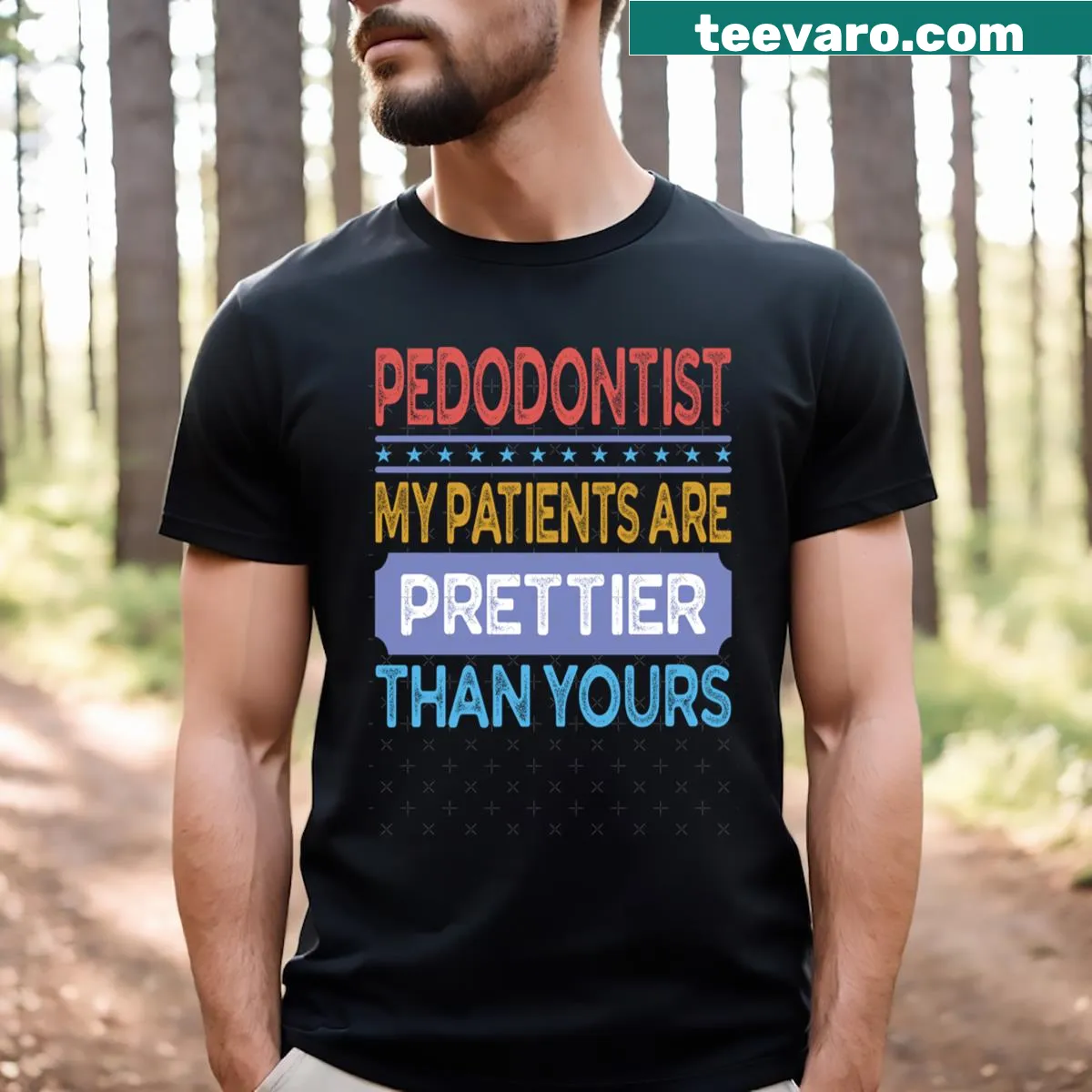 Humorous Pedodontist T-shirt with playful graphics — on a men's t-shirt