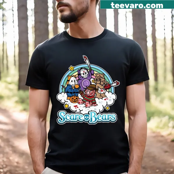 Cute cartoon horror movie t-shirt featuring retro bears