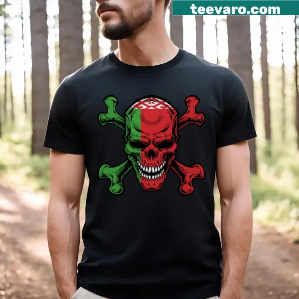 Skull design overlaid on the Belarus flag for a funny patriotic twist