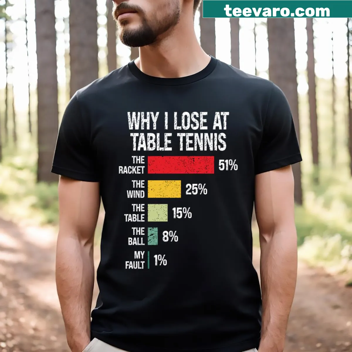 Funny Table Tennis Player t-shirt with humorous text design — on a men's t-shirt