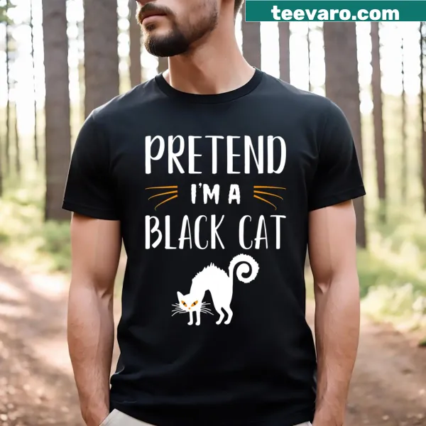 Funny Halloween V-neck t-shirt with a cartoon black cat design