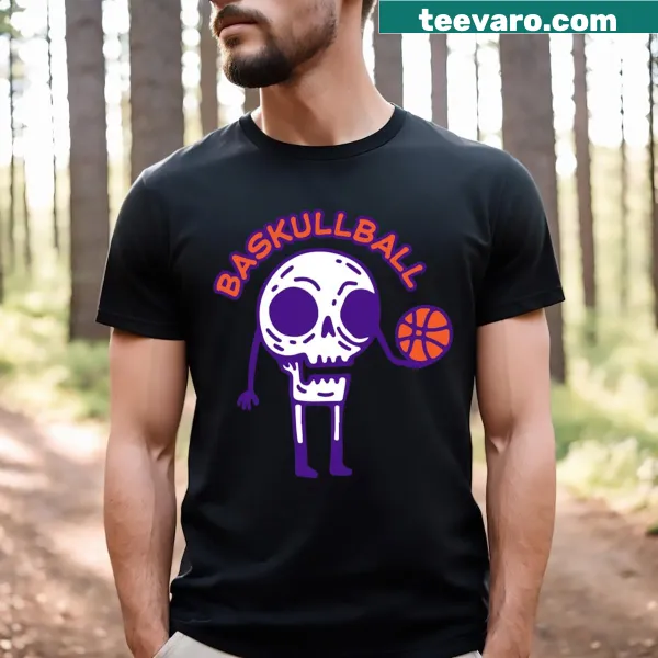 Skull playing basketball in a retro parody style T-shirt