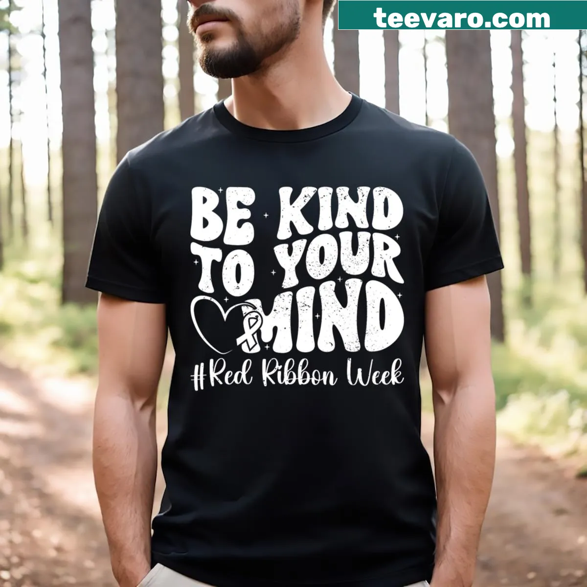 Kids' T-shirt featuring 'Be Kind To Your Mind' text for Red Ribbon Week — on a men's t-shirt