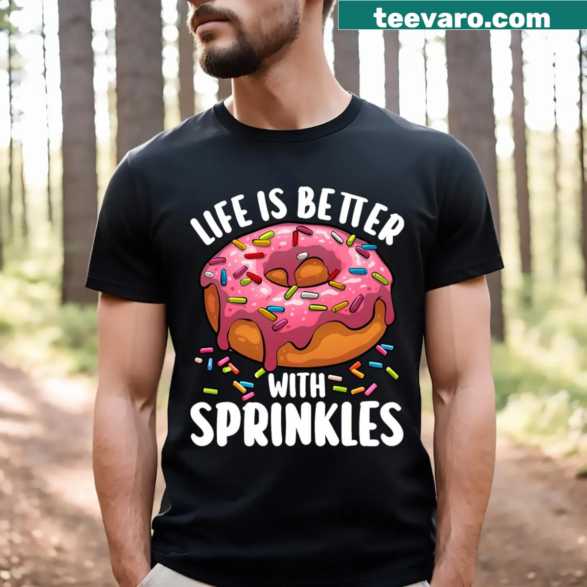 T-shirt with playful donut design for donut lovers — on a men's t-shirt