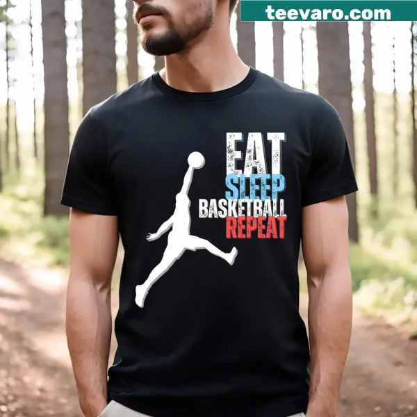 Typography t-shirt with 'Eat Sleep Basketball Repeat' slogan for kids