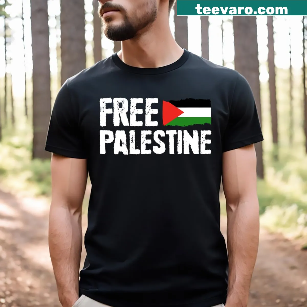 T-shirt featuring a bold message for Palestinian freedom and justice — on a men's t-shirt