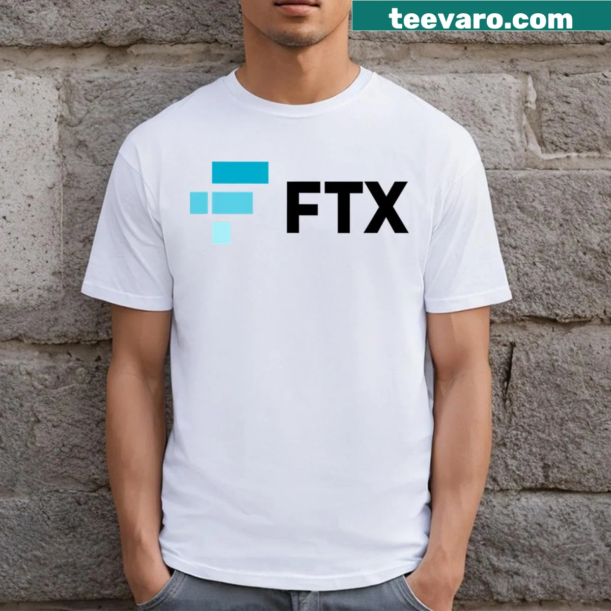 Text design representing the FTX Risk Management Department on a t-shirt — on a men's t-shirt