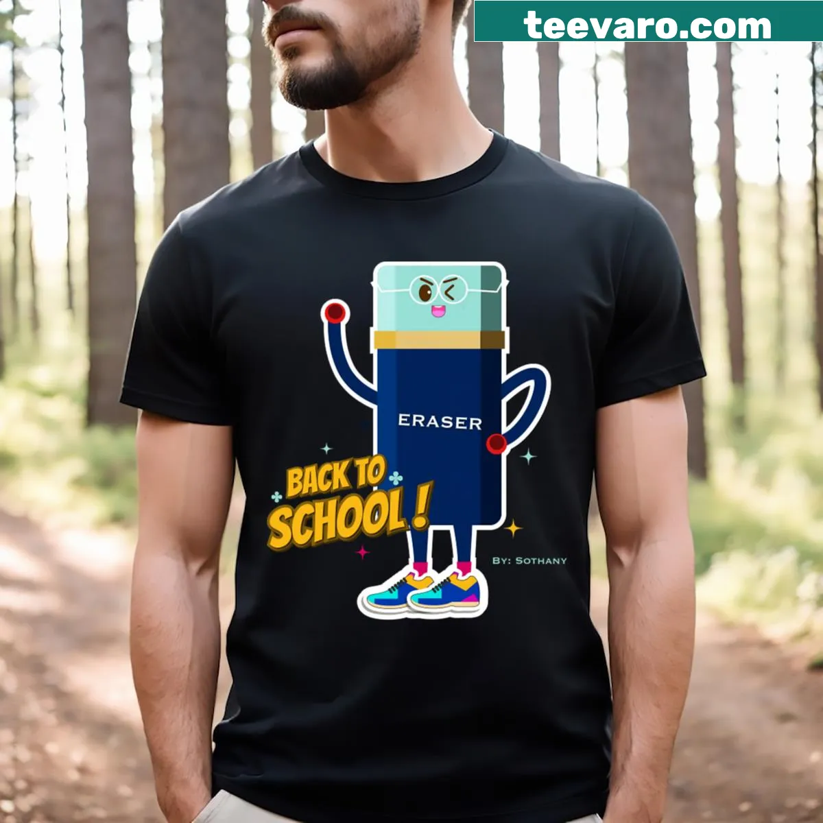 Humorous back to school graphic T-shirt with playful text — on a men's t-shirt