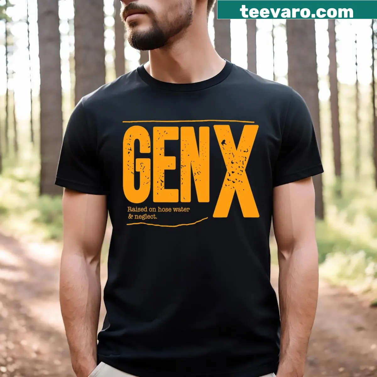 Nostalgic T-shirt featuring humorous text about Gen X childhood experiences. — on a men's t-shirt