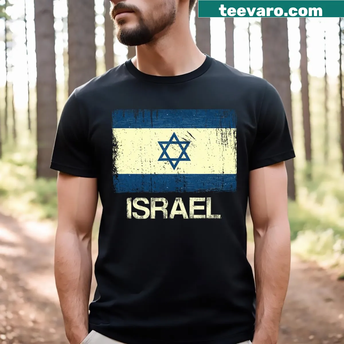 Vintage-style Israeli flag t-shirt with distressed look — on a men's t-shirt