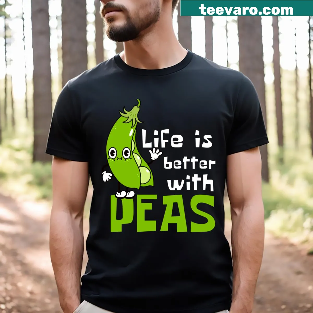 Funny T-shirt with the phrase 'Life Is Better With Peas' — on a men's t-shirt