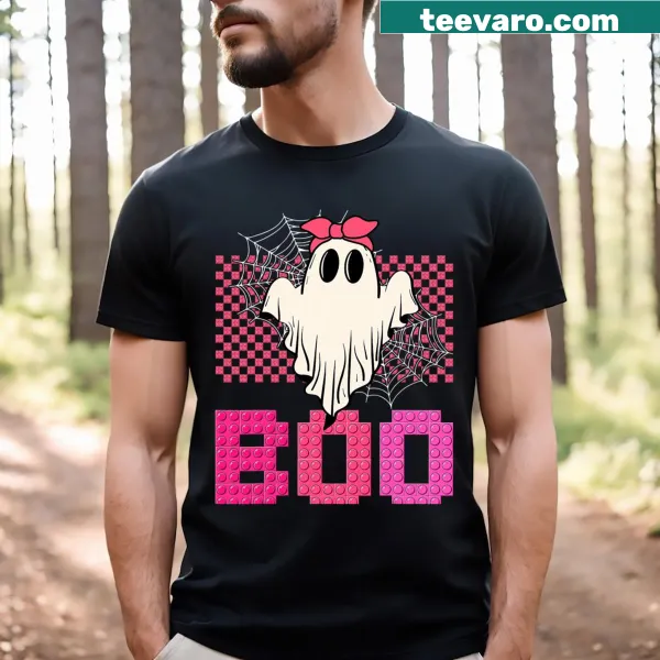 Kids Halloween t-shirt with ghost and block building design