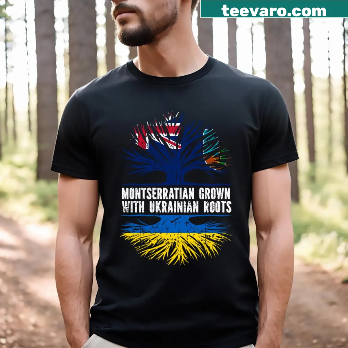 Montserrat flag design representing Ukrainian roots on a T-shirt — on a men's t-shirt