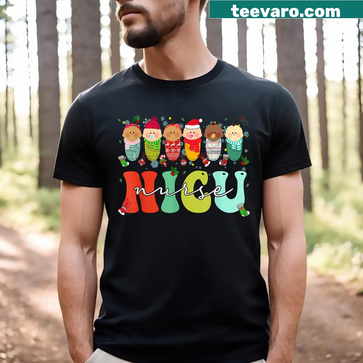 Winter Christmas t-shirt for NICU nurses with heartfelt message — on a men's t-shirt