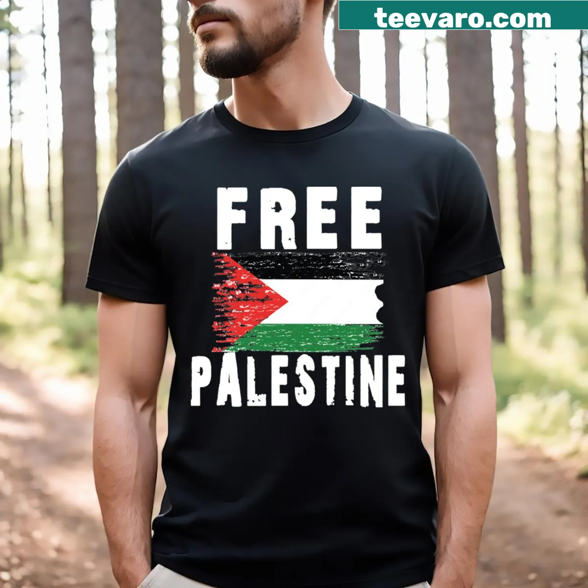 Text 'Palestine Strong' on a T-shirt — on a men's t-shirt