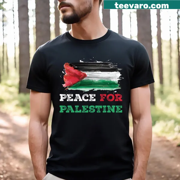 T-shirt displaying 'Peace For Palestine' with the Palestinian flag
