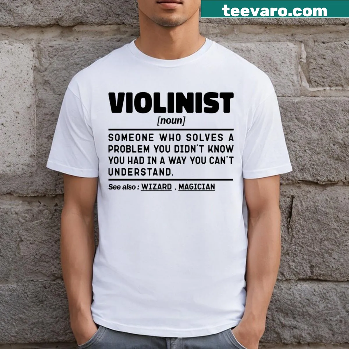 Funny definition t-shirt for violinists with sarcastic sayings — on a men's t-shirt