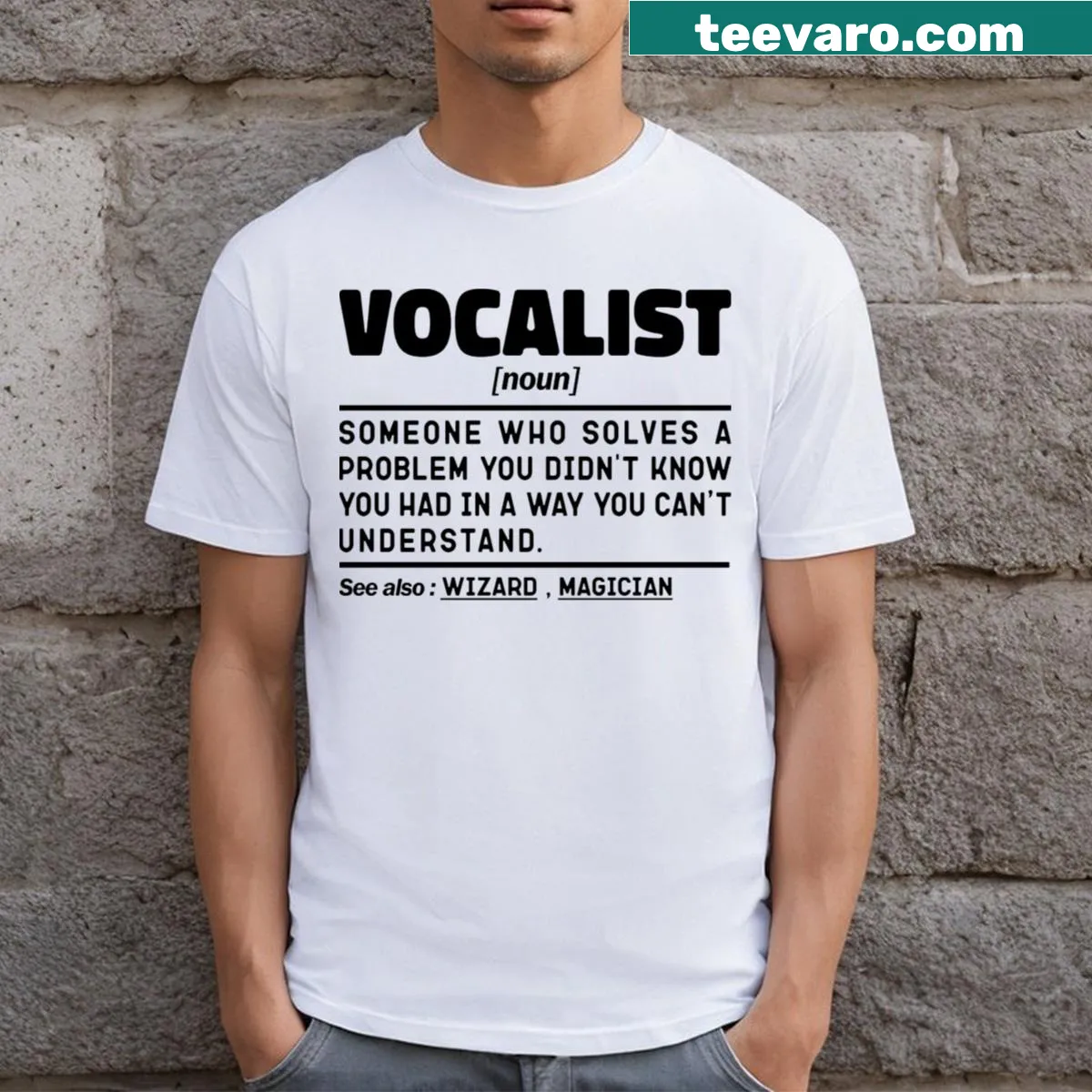 Sarcastic definition t-shirt for vocalists with funny sayings — on a men's t-shirt