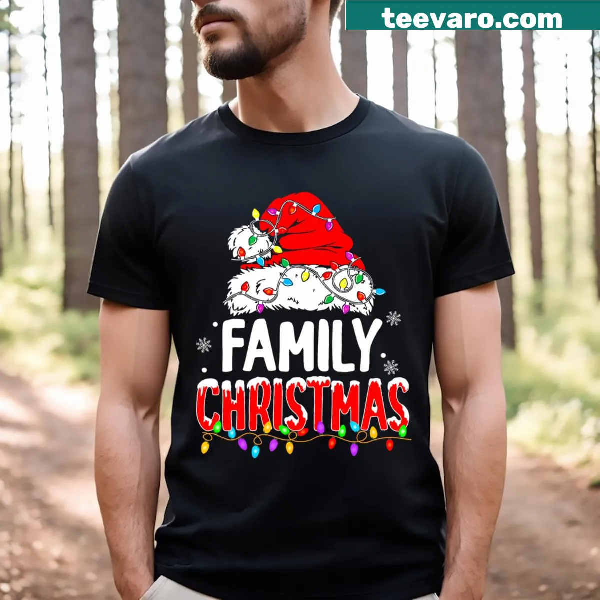 Christmas family T-shirt with 'Team Santa Elf Squad' graphic for 2023 — on a men's t-shirt