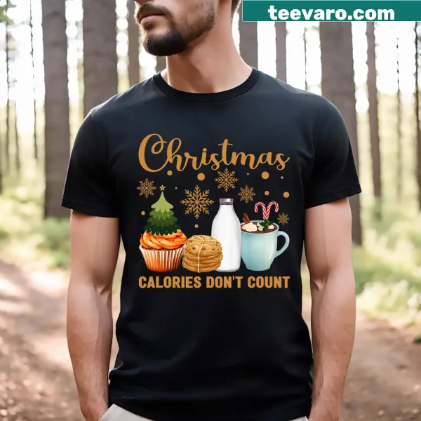 Funny Christmas t-shirt with 'Calories Don't Count' text