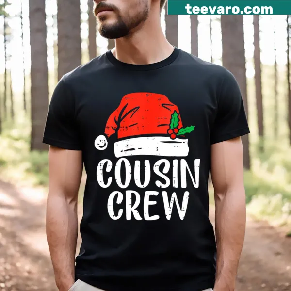 Santa hat design T-shirt for kids with Cousin Crew text