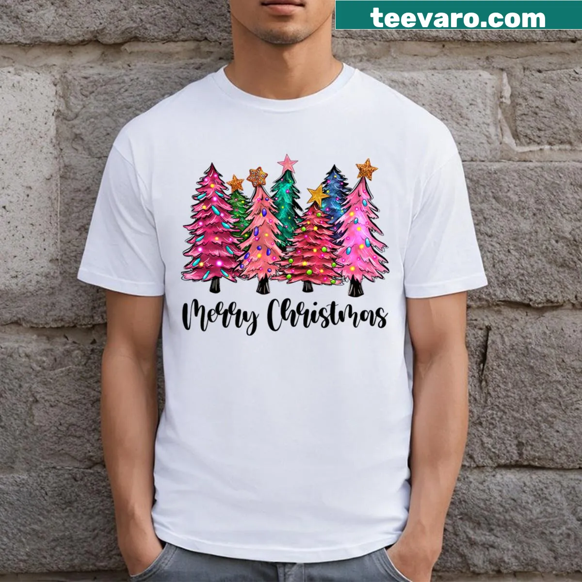 Festive Christmas tree design on a men's T-shirt — on a men's t-shirt