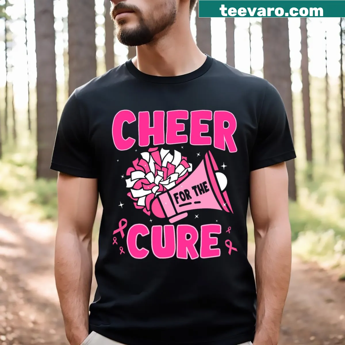 Breast cancer awareness t-shirt with pink ribbon design — on a men's t-shirt