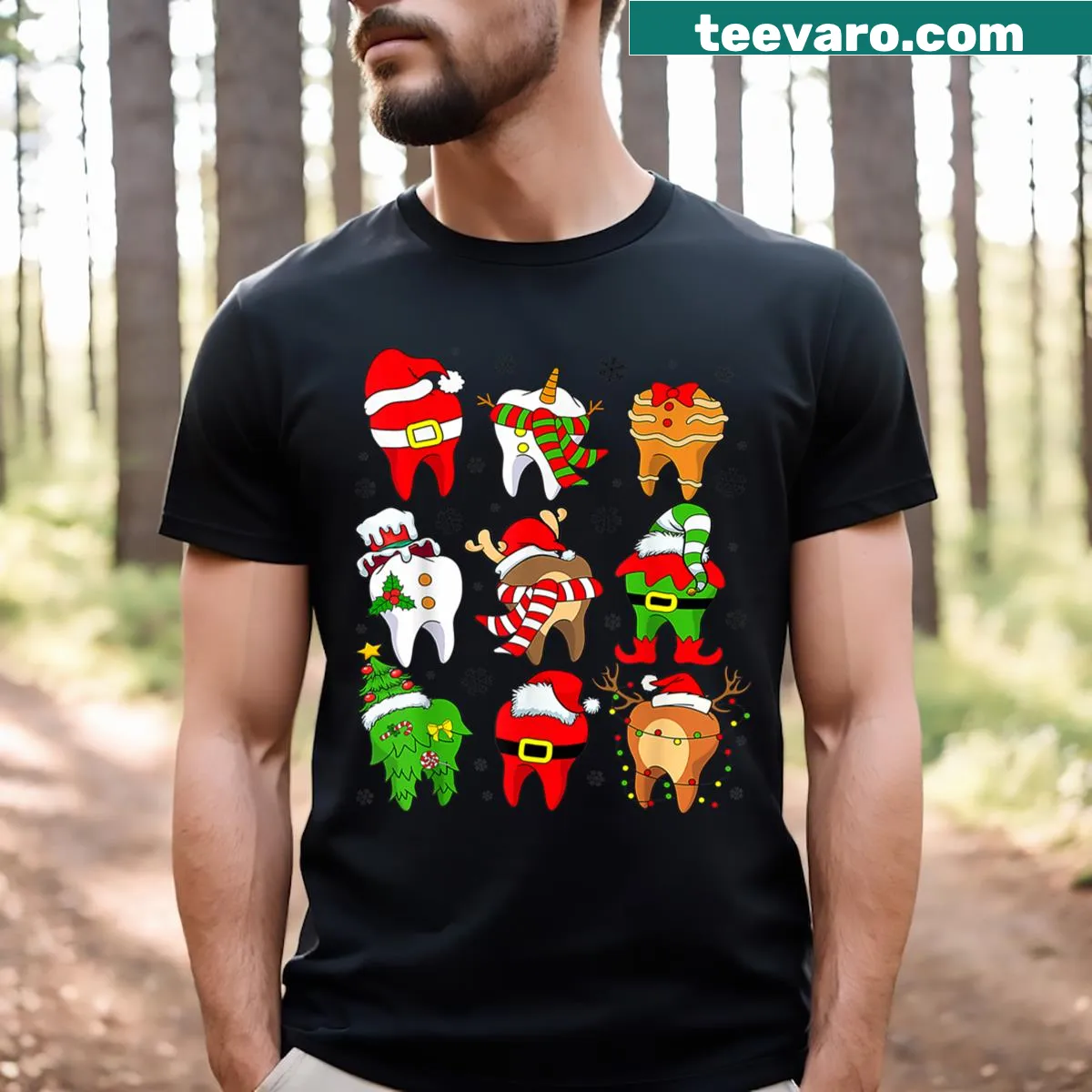 Humorous dental graphic on a Christmas t-shirt for dental assistants — on a men's t-shirt