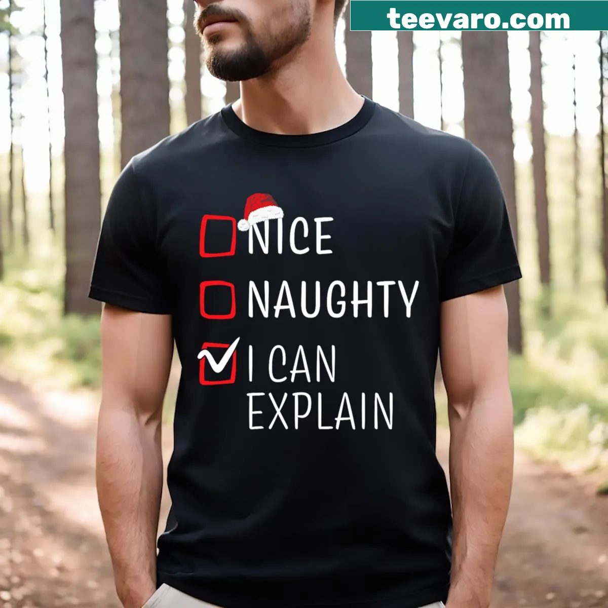 Humorous naughty nice Christmas family T-shirt design — on a men's t-shirt