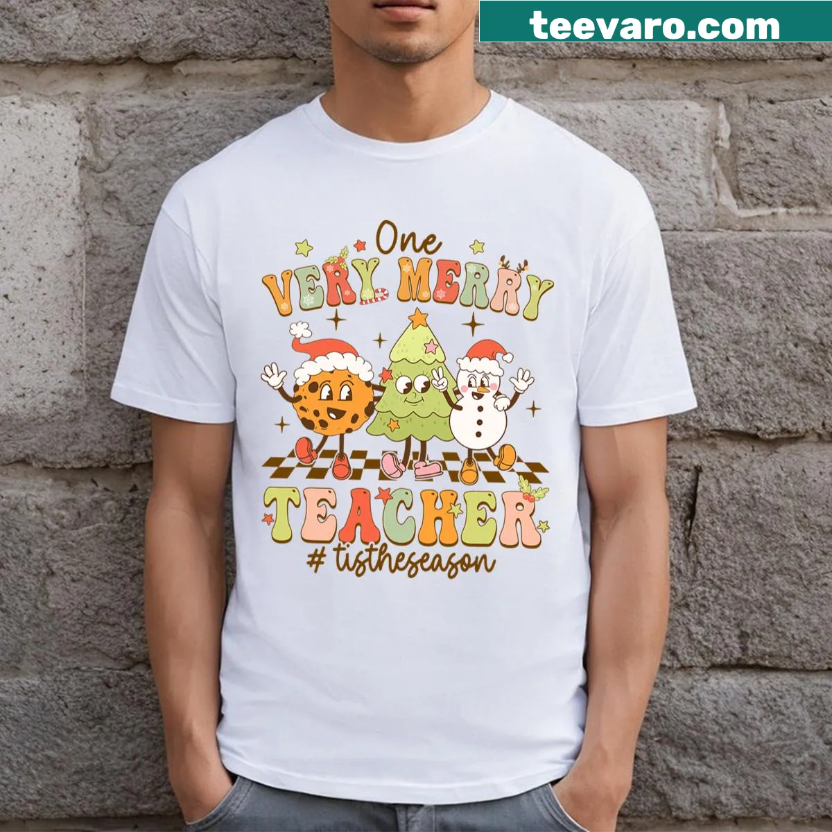 Christmas-themed T-shirt for teachers with festive graphics — on a men's t-shirt