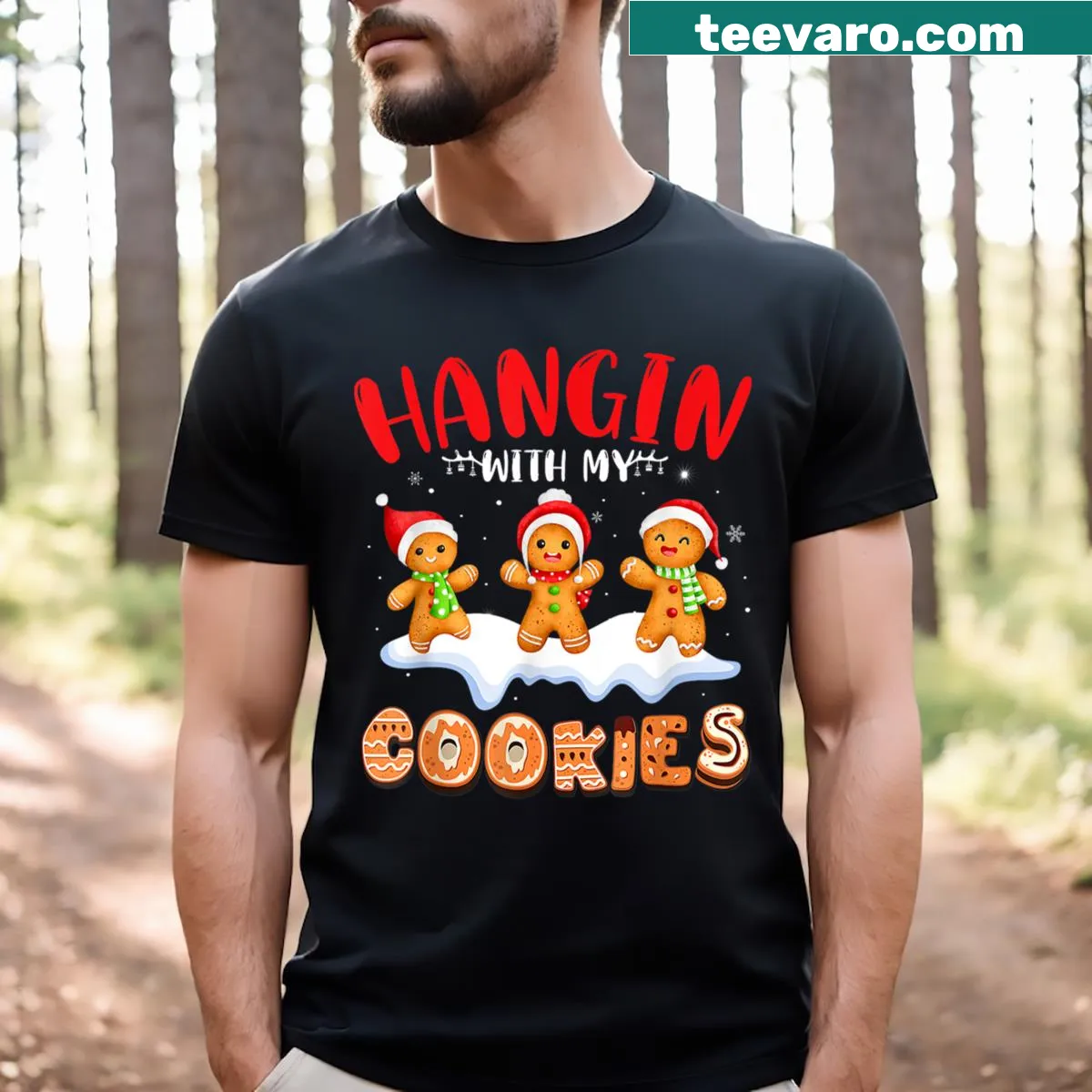 Gingerbread-themed T-shirt for teachers featuring cookie illustrations — on a men's t-shirt