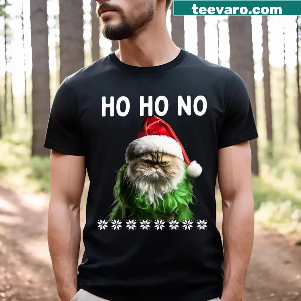 Funny 'Ho Ho No' cat design for Christmas t-shirt