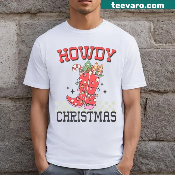 Rodeo-themed cowboy boot graphic T-shirt for Christmas