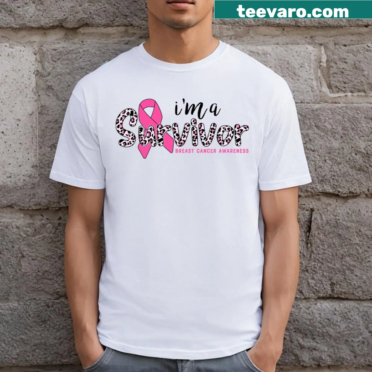 Breast cancer awareness t-shirt featuring a pink ribbon graphic — on a men's t-shirt