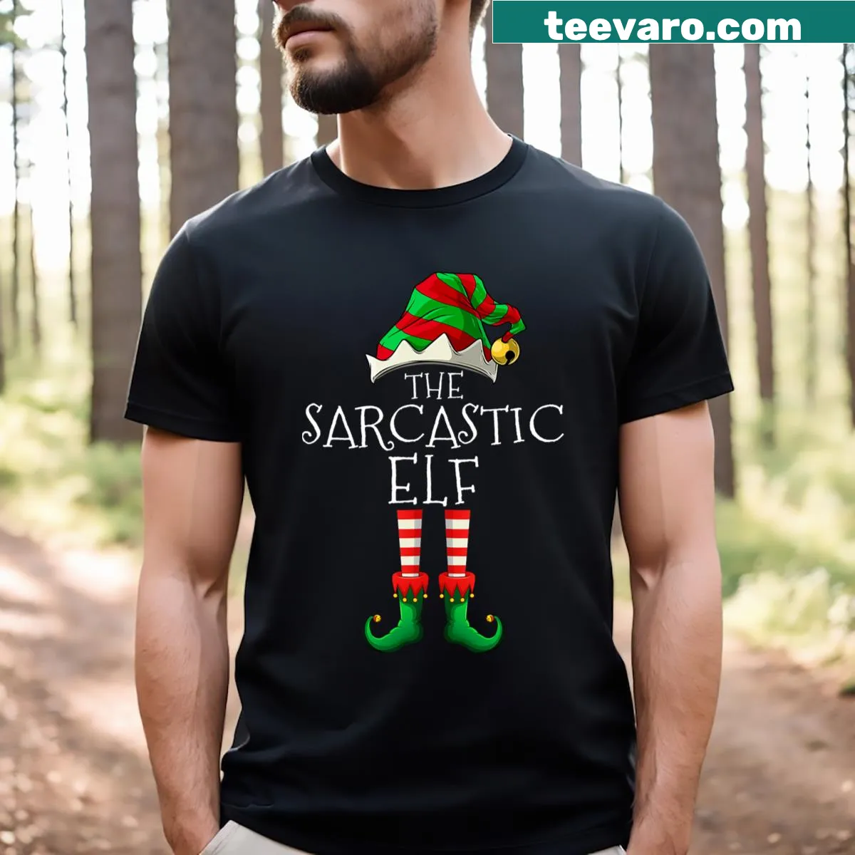 Sarcastic elf text for Christmas T-shirt — on a men's t-shirt