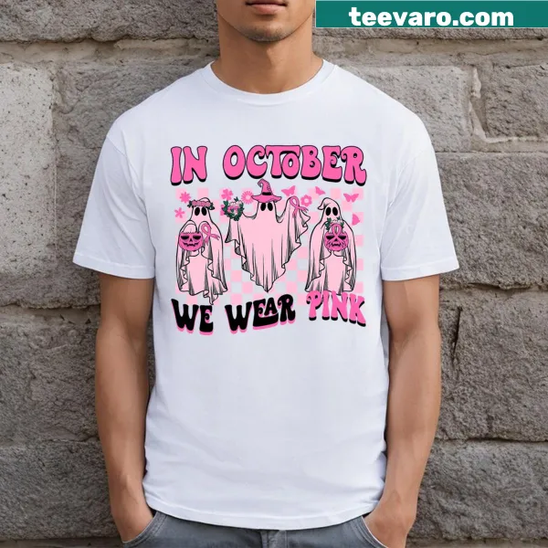 Pink ghost-themed shirt supporting breast cancer awareness in October