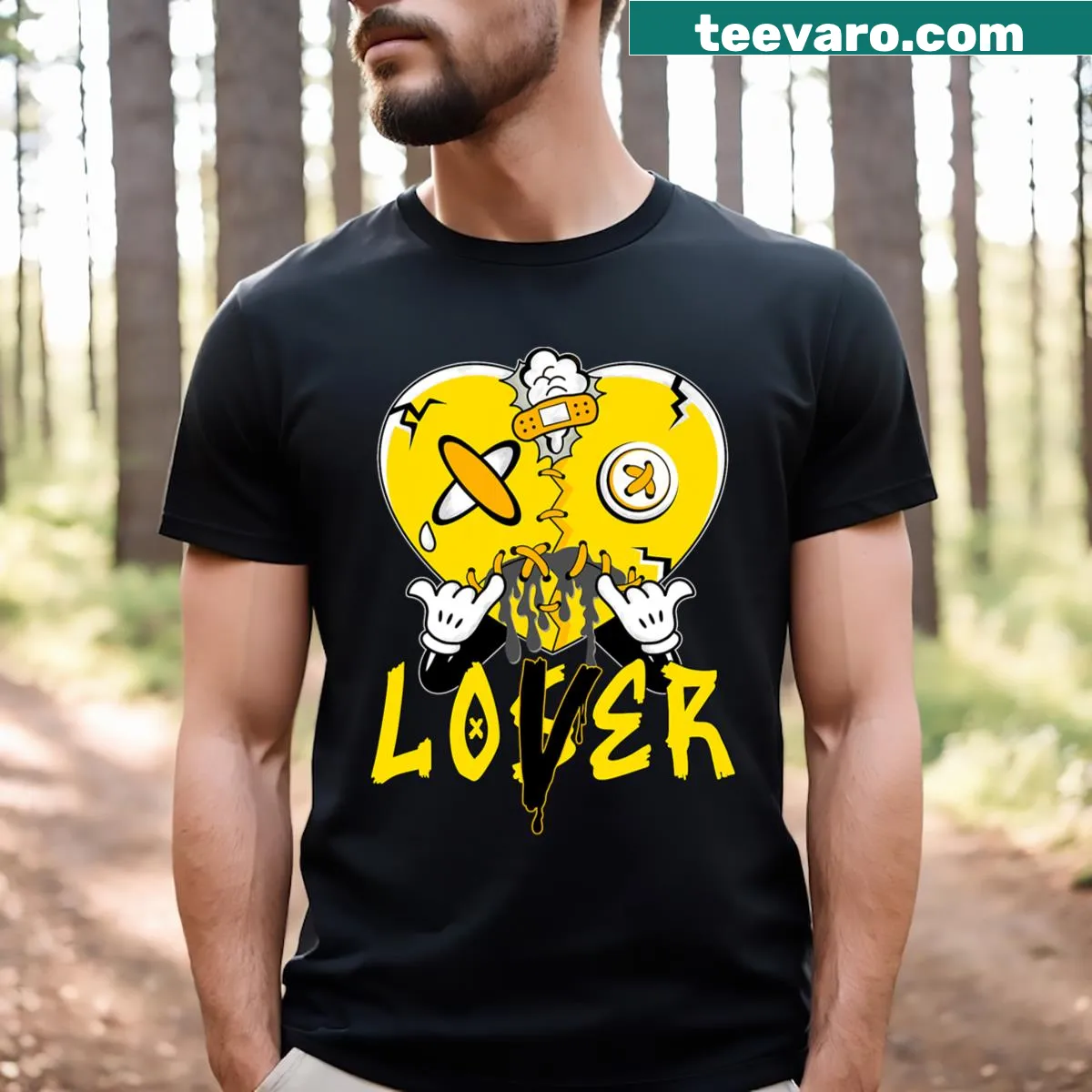 Dripping heart graphic with a humorous twist on a T-shirt. — on a men's t-shirt