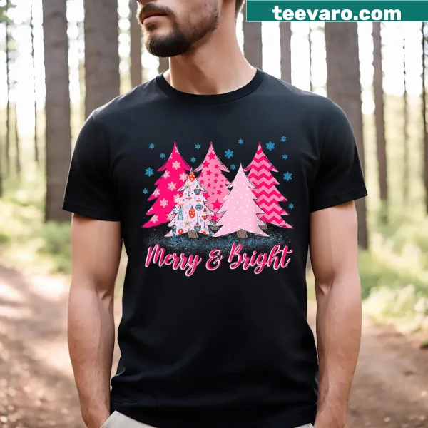 Pink Christmas t-shirt featuring a whimsical pink tree graphic