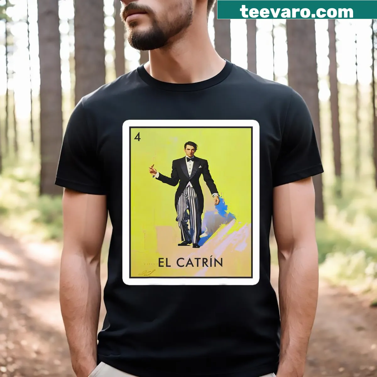Mexican Bingo El Catrin character graphic t-shirt for men and kids. — on a men's t-shirt