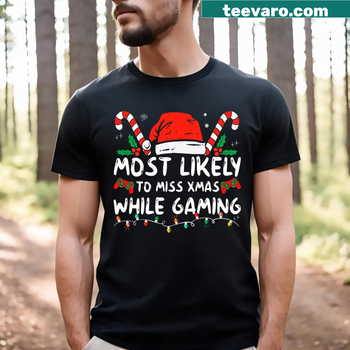 Funny Christmas tee for gamers featuring a humorous saying about missing Christmas while gaming. — on a men's t-shirt